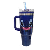 Termo con popote Stitch Acero Inoxidable color azul 1.2 L