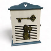 Caja porta llaves de madera color blanco con 6 ganchos