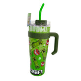 Termo con popote Minecraft verde Acero inoxidable 1.2 L