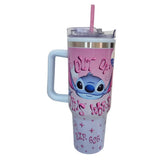 Termo con popote Stitch Acero Inoxidable rosa y azul 1.2 L