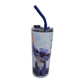 Termo con popote Stitch color azul Acero inoxidable 600 ml