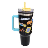 Termo con popote FRIENDS color negro Acero inoxidable 1.2 L