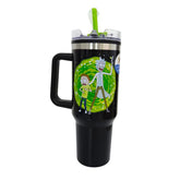 Termo con popote Rick and Morty Acero inoxidable negro 1.2 L