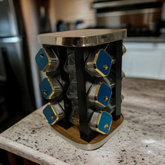 Juego de especieros de vidrio 12 piezas Dorado Giratorio