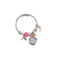 Pulsera Mujer Dijes Con Varios Detalles Rosa Mayoreo Acero