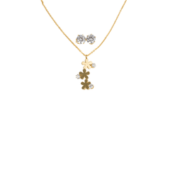 Juego De Aretes Y Collar Flores Piedras Dorado Mayoreo Acero