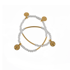 Pulsera Mujer Doble Detalles Transparente Dorada Acero