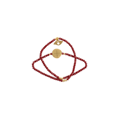 Pulsera Mujer Doble De San Benito Y Dijes Roja Mayoreo Acero
