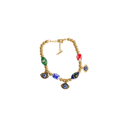 Pulsera Mujer Dorada Con Ojos Y Dijes Mayoreo Acero