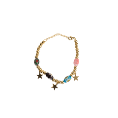 Pulsera Con Cuentas Dorada Estrellas Mayoreo Acero