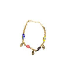 Pulsera Con Cuentas Dorada Y Manos Hamsa Hindu Mayoreo Acero