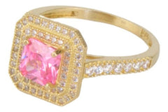 Anillo Dama Zirconias Blancas Y Rosa Oro 10k