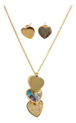 Juego De Aretes Y Collar Corazón Dorado Mayoreo Acero