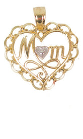 Dije Corazon Mama En Oro Amarillo Y Rodio De 10k 0.6 Gramos