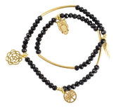 Pulsera Mujer Doble Detalles Negros Dorada Mayoreo Acero