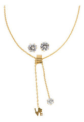 Juego De Aretes Y Collar Love Dorado Mayoreo Acero