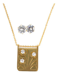 Juego De Aretes Y Collar Flores Dorado Mayoreo Acero