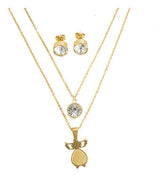 Juego De Aretes Y Collar Búho Dorado Mayoreo Acero