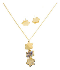 Juego De Aretes Y Collar Estrellas Dorado Mayoreo Acero