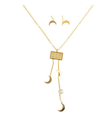 Juego De Aretes Y Collar Dorado Lunas Mayoreo Acero