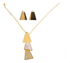 Juego De Aretes Y Collar Piramides Dorado Mayoreo Acero