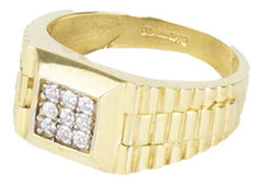 Anillo Hombre Con Zirconias Blancas En Oro Amarillo 10k