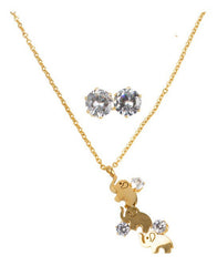 Juego De Aretes Y Collar Elefantes Dorado Mayoreo Acero