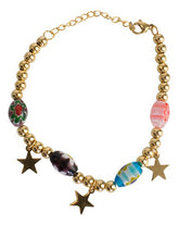 Pulsera Con Cuentas Dorada Estrellas Mayoreo Acero