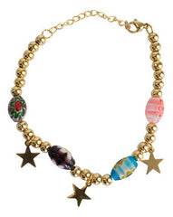 Pulsera Con Cuentas Dorada Estrellas Mayoreo Acero