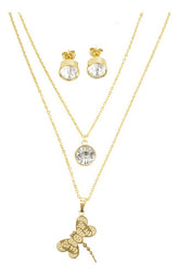Juego De Aretes Y Collar Libélula Dorado Mayoreo Acero