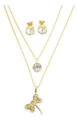 Juego De Aretes Y Collar Libélula Dorado Mayoreo Acero