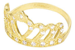 Anillo Mujer Forma De Corona Zirconia Oro 14k