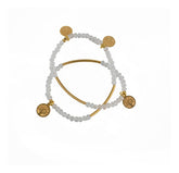 Pulsera Mujer Doble Detalles Transparente Dorada Acero