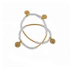 Pulsera Mujer Doble Detalles Transparente Dorada Acero