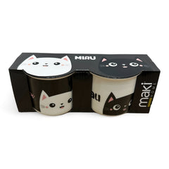 Juego de 2 Tazas Gatos Miau Negro Blanco