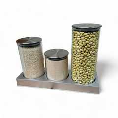 Especieros de vidrio con soporte y base 4 piezas