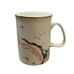 Tazas de porcelana color blanco con rosa mármol 350ml.