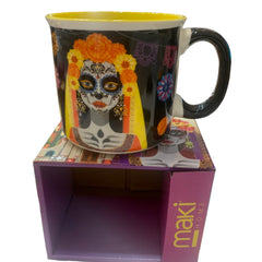 Taza de Catrina de Porcelana de Color Negro de 400ml