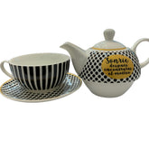 Juego de Taza y Tetera de Porcelana de Color Blanco con Negro de 300ml