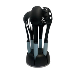 Juego De Utensilios Con Base Giratoria Negra Con Azul 7piezas