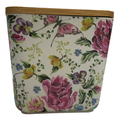 Bote De Bambu 11x11cm Diseño De Flores Y Mariposas Color Blanco