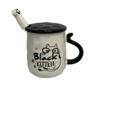 Taza de Ceramica con Tapa y Cuchara Gato