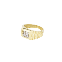 Anillo Hombre Con Zirconias Blancas En Oro Amarillo 10k