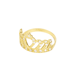 Anillo Mujer Forma De Corona Zirconia Oro 14k