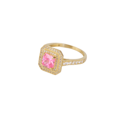 Anillo Dama Zirconias Blancas Y Rosa Oro 10k