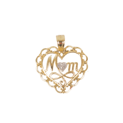 Dije Corazon Mama En Oro Amarillo Y Rodio De 10k 0.6 Gramos