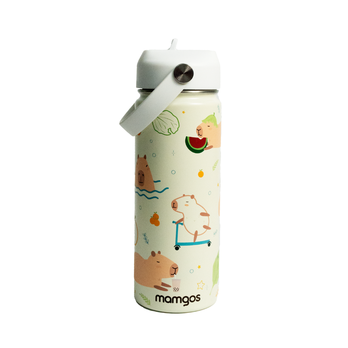 Termo con popote Mamgos Capibara Acero inoxidable 530 ml