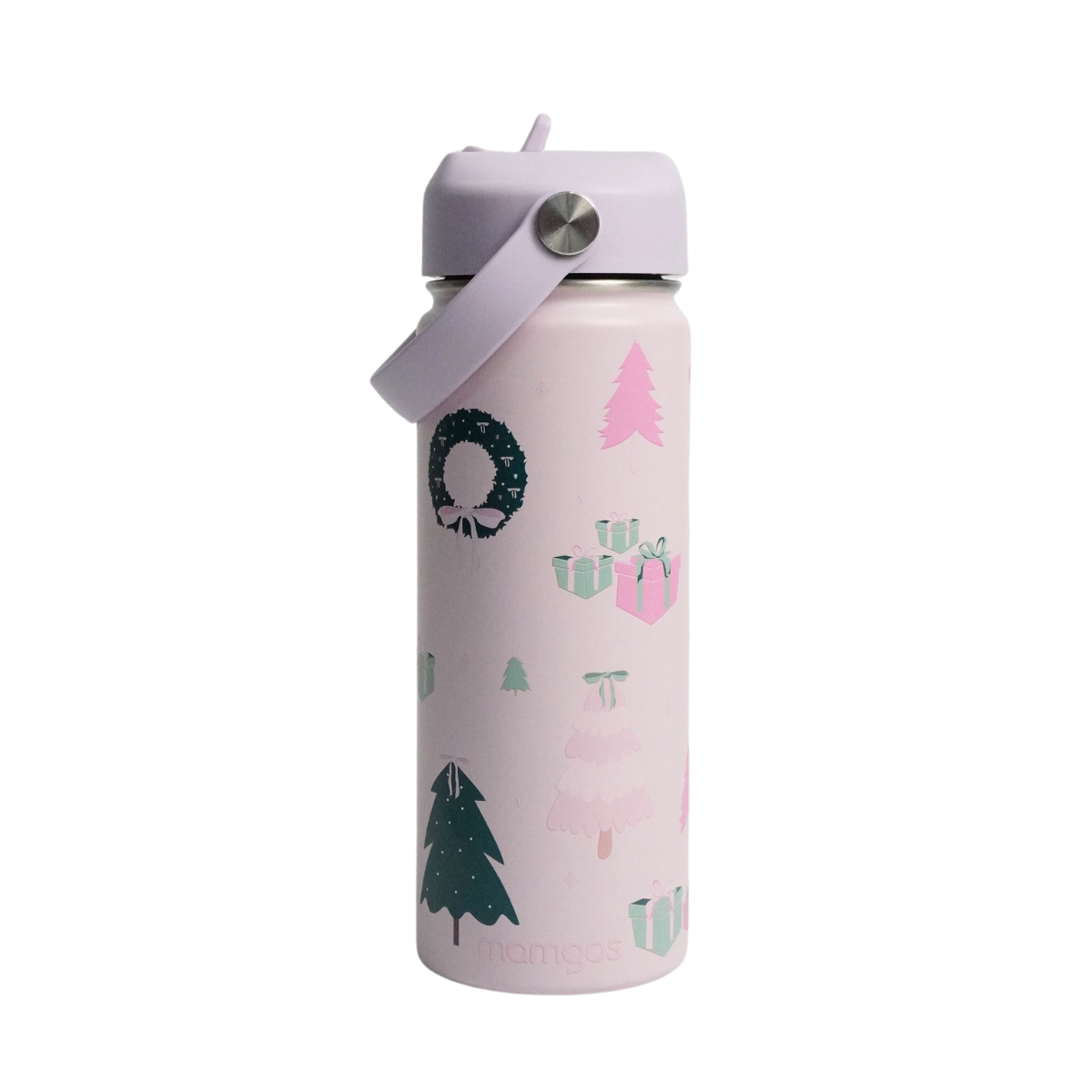 Termo con popote Mamgos Navideño Acero inoxidable 530 ml