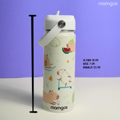 Termo con popote Mamgos Capibara Acero inoxidable 530 ml