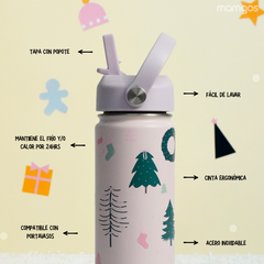Termo con popote Mamgos Navideño Acero inoxidable 530 ml